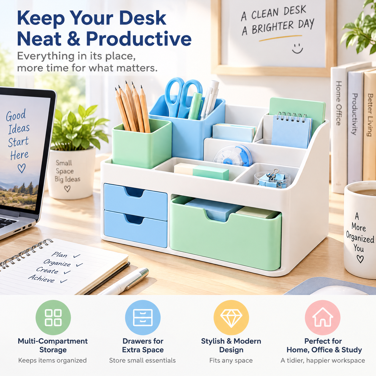 Pastel Desktop Organizer with Drawers — everyday use