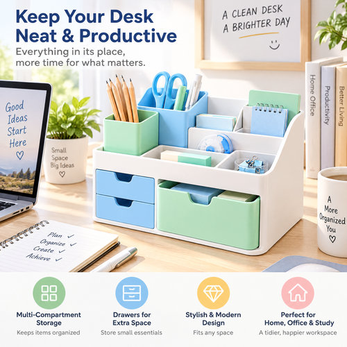 Pastel Desktop Organizer with Drawers — everyday use