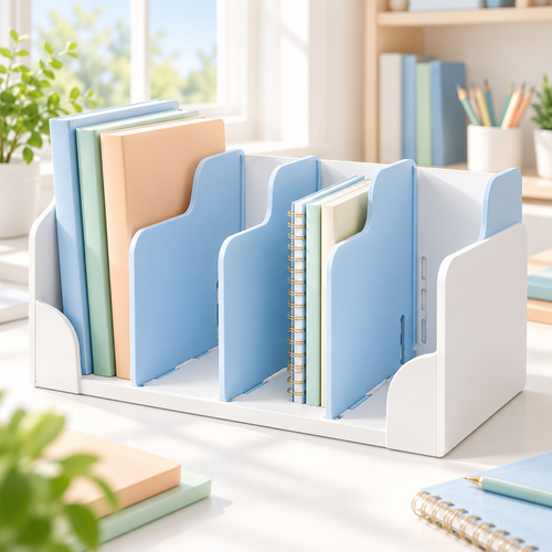 Blue & White Desktop Book Organizer — main image