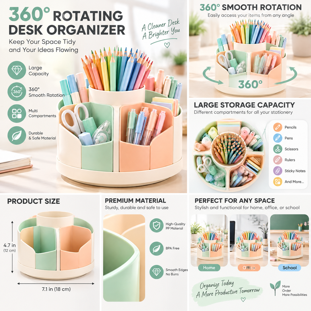 Pastel Rotating Desk Caddy — features