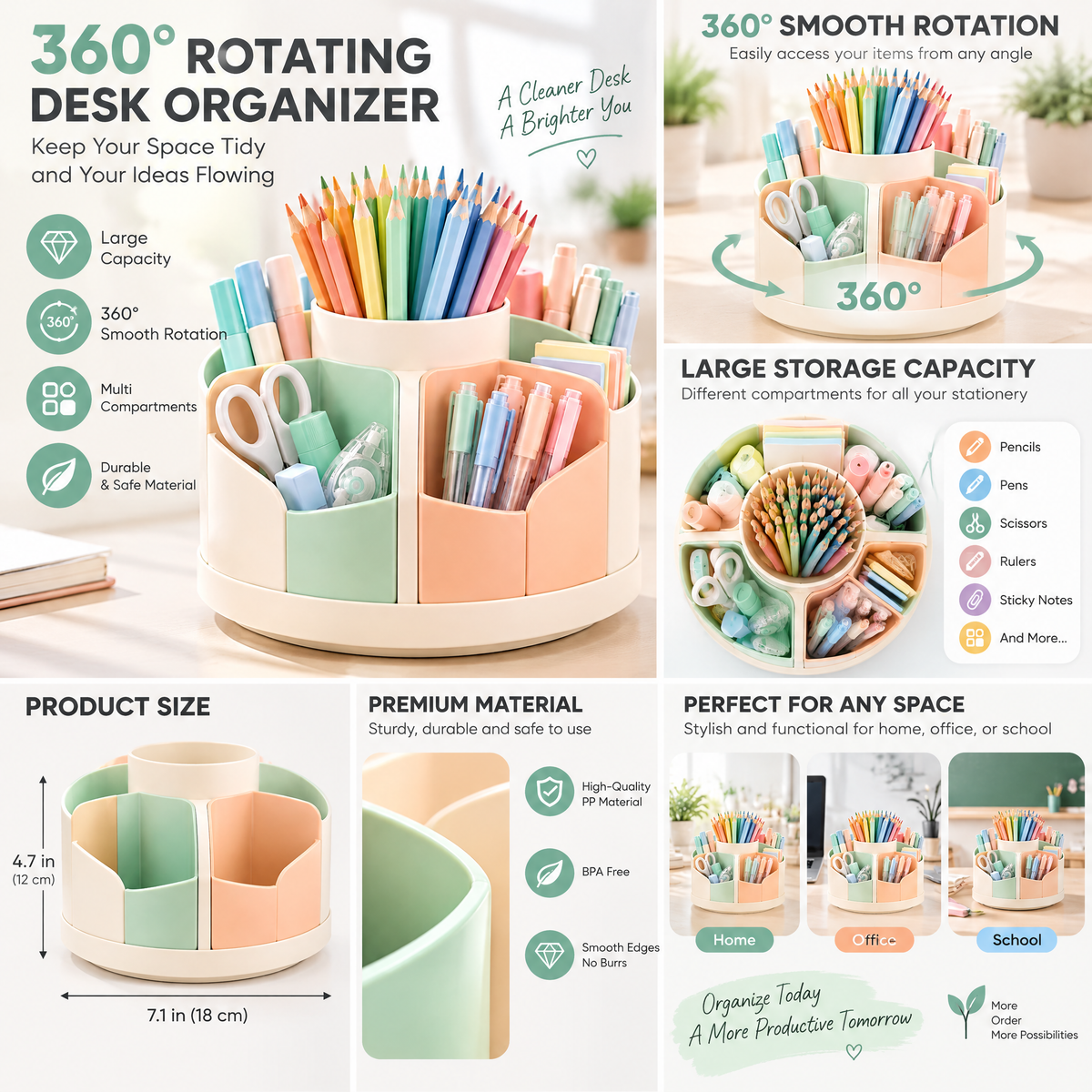 Pastel Rotating Desk Caddy — features