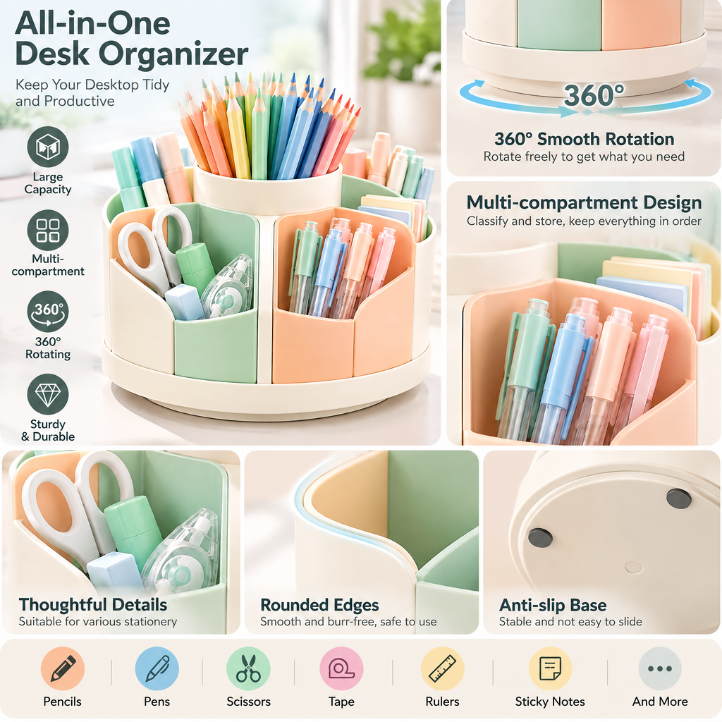 Pastel Rotating Desk Caddy — details