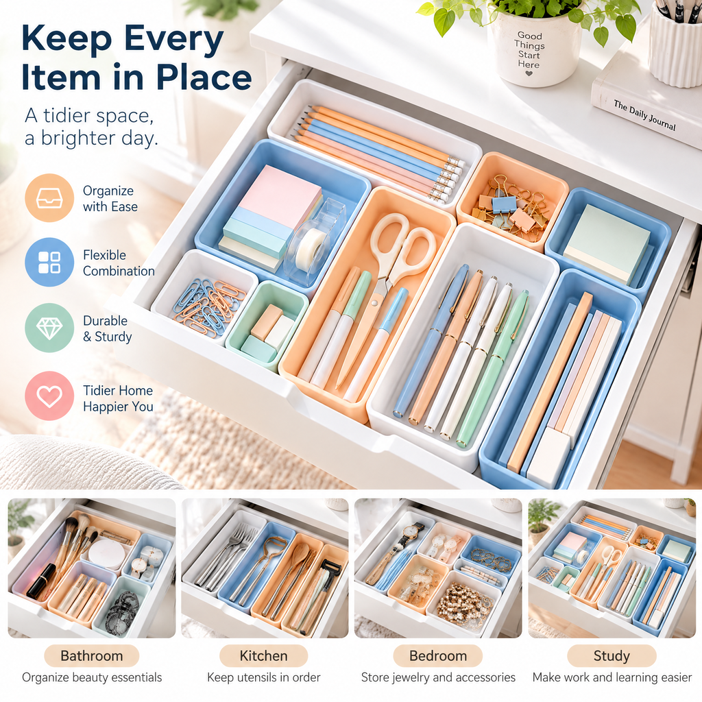 Pastel Drawer Organizer Tray Set — everyday use