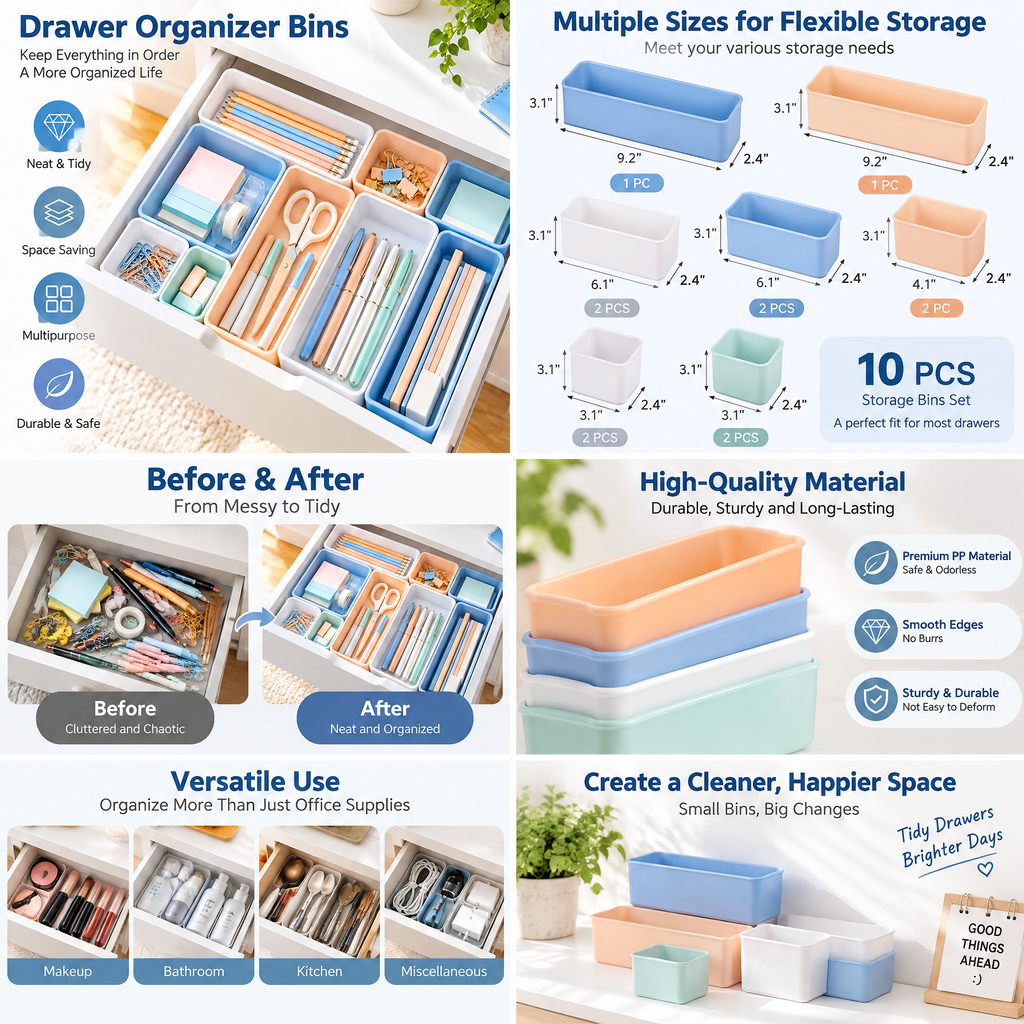 Pastel Drawer Organizer Tray Set — features