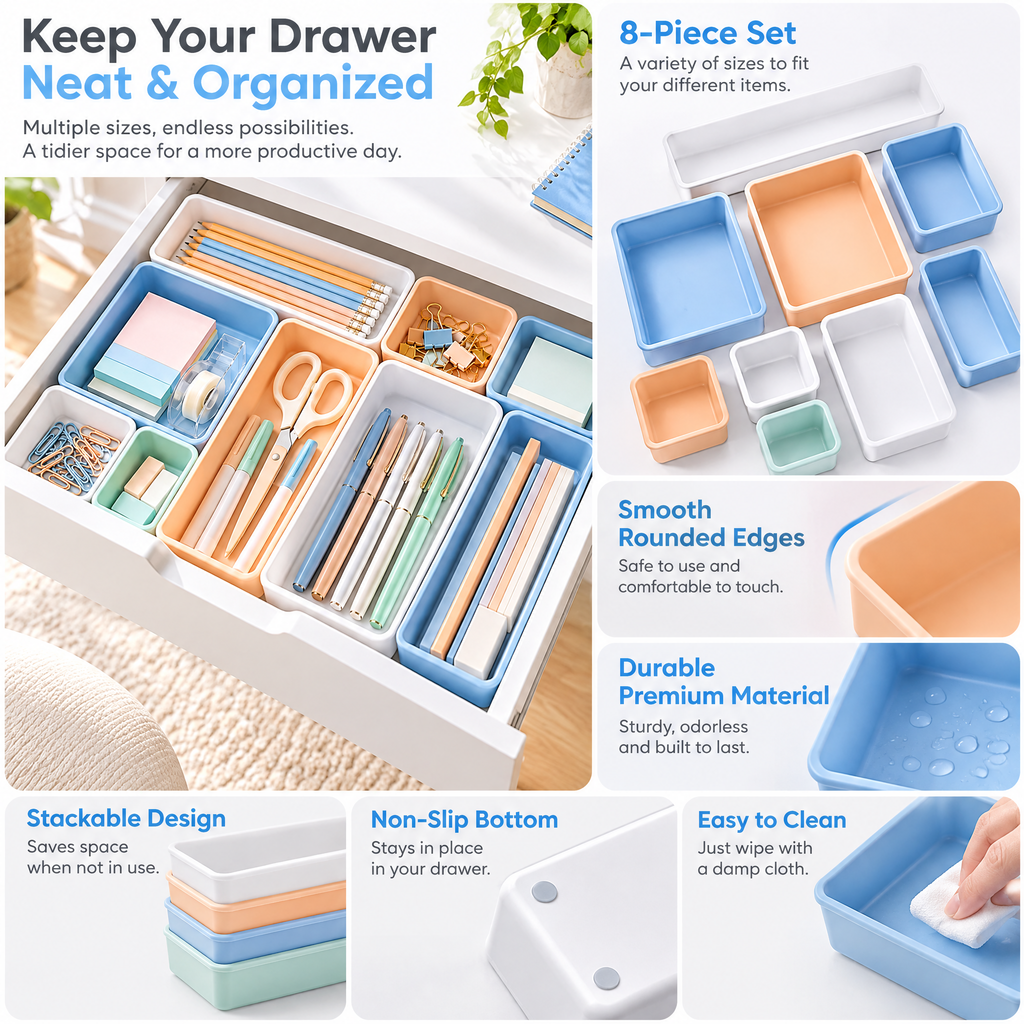 Pastel Drawer Organizer Tray Set — details