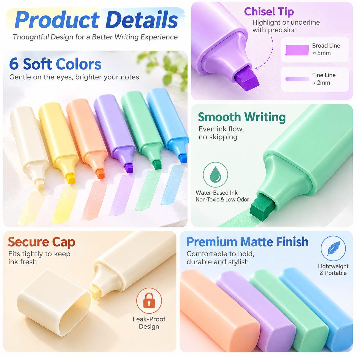 6-Color Pastel Highlighter Set — details
