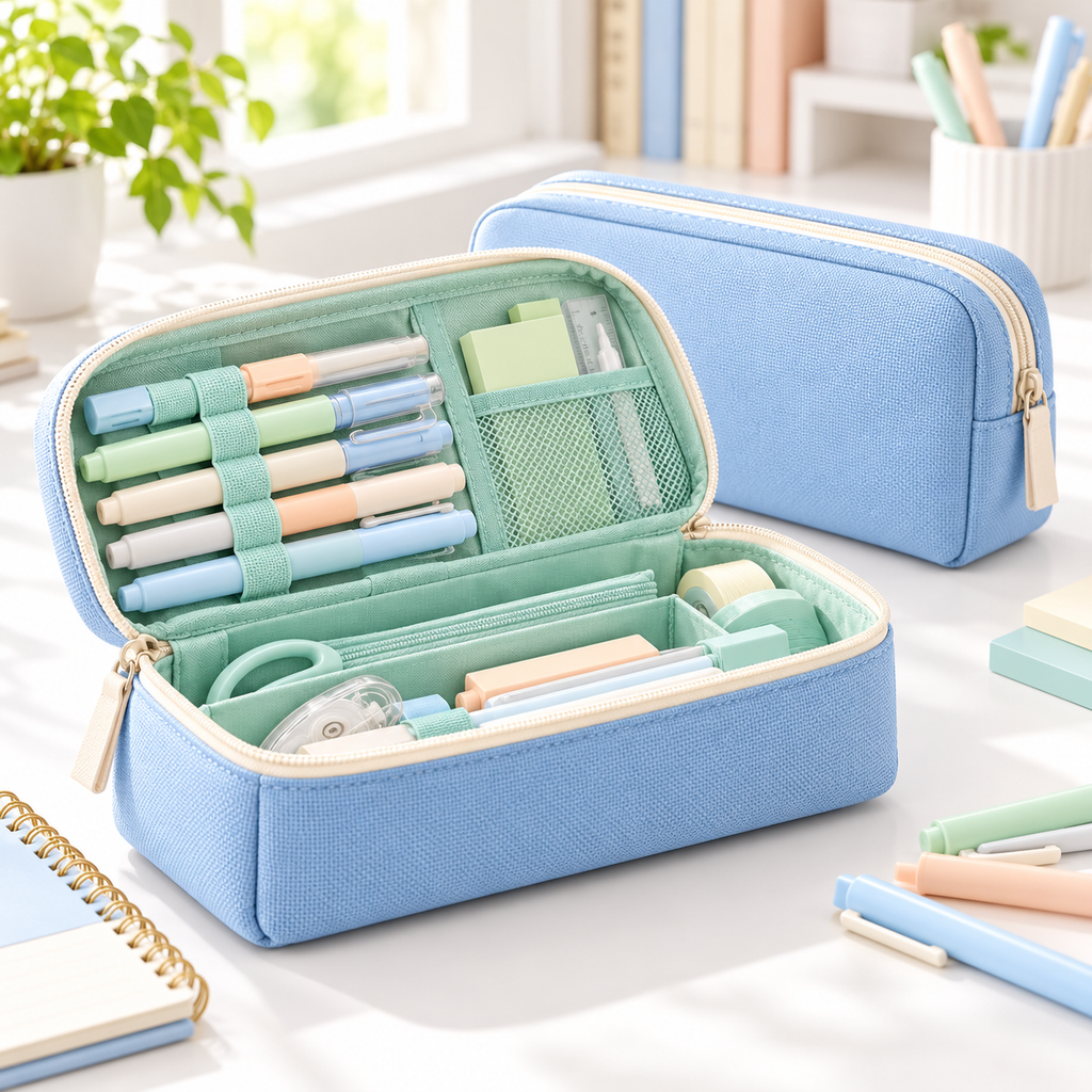 Sky Blue Zip-Around Pencil Case — main image