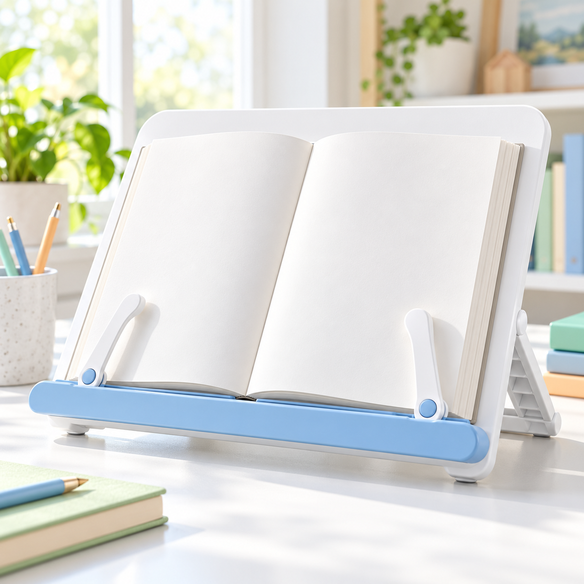 Adjustable White & Blue Reading Stand — main image