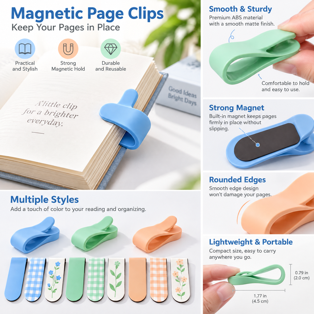 Pastel Magnetic Bookmarks & Page Holders — details